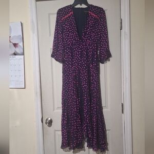 Saloni Edith Polka-Dot Flocked silk-blend chiffon midi dress